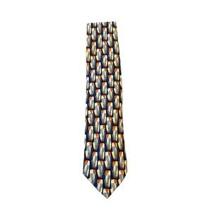 Ermenegildo Zenga Men’s Tie Blue Rust Tan Yellow 100% Silk 4” Italian EUC